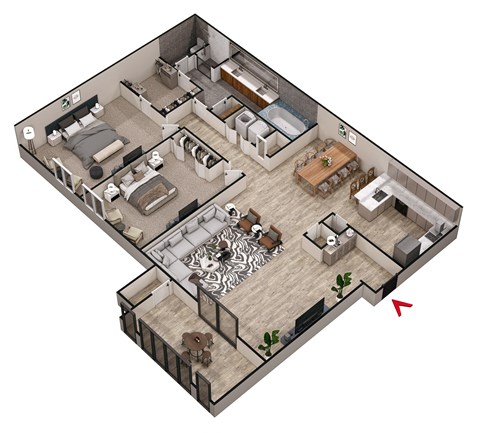 Floor plan for 2 beds, 1 bath, 1185 sqft